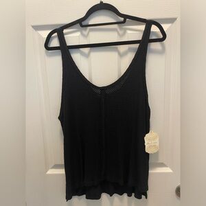 Black waffle knit tank top